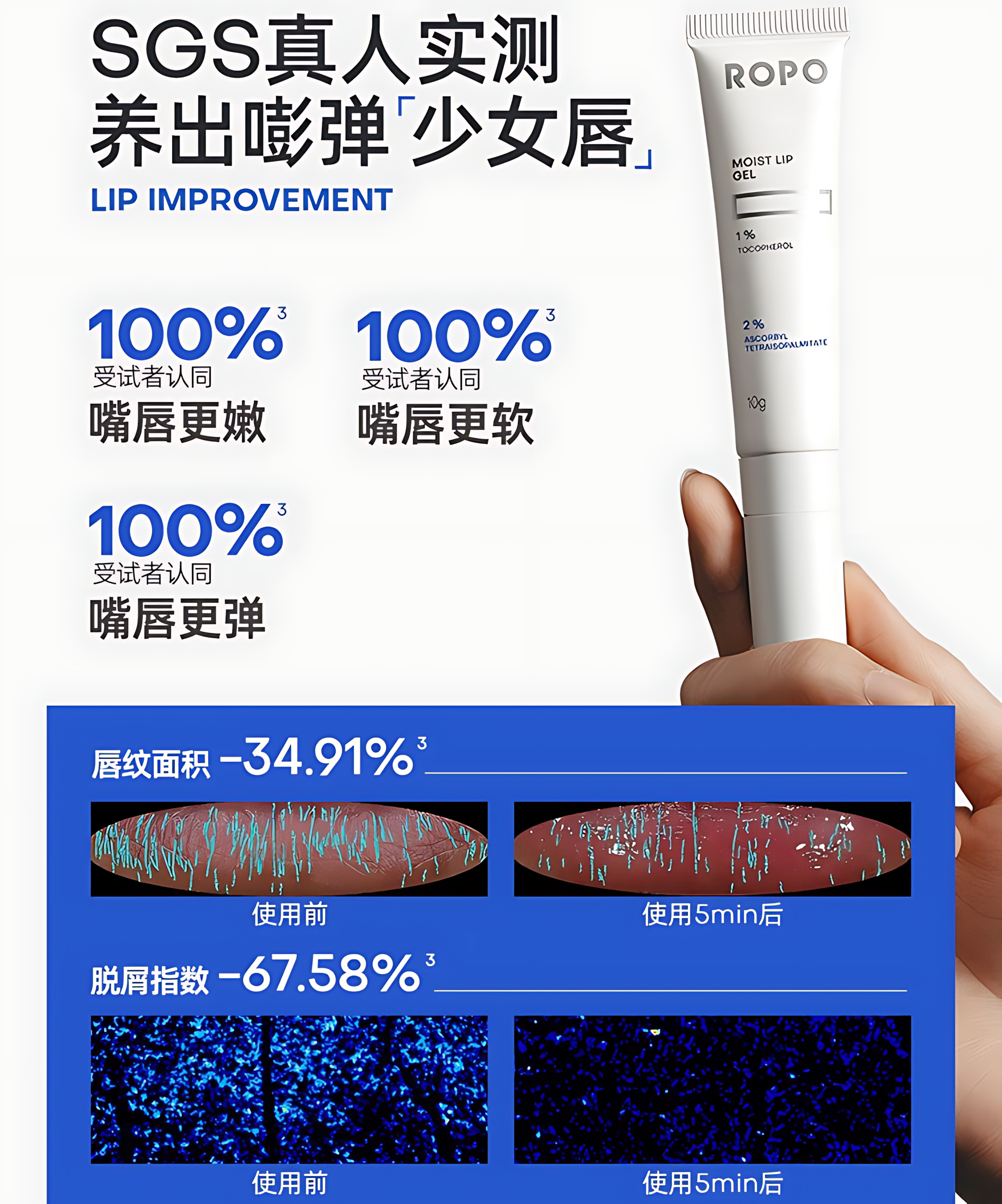 Tiktok/Douyin Hot ROPO Hydrating and Moisturizing Lip Gel 10g【Tiktok抖音爆款】诺卜水感盈润唇部啫喱
