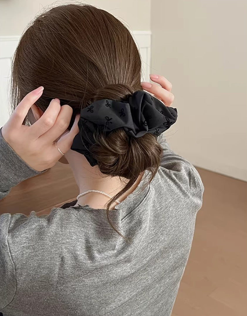 CuteHart Elegant Black Hair Tie - Charming Bow Hair Tie or Polka Dot Hair Tie for a Stylish Look 2pcs 气质黑色波点蝴蝶结大肠发圈尽显时尚风采