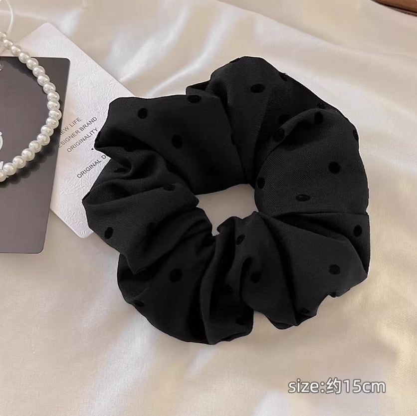 CuteHart Elegant Black Hair Tie - Charming Bow Hair Tie or Polka Dot Hair Tie for a Stylish Look 2pcs 气质黑色波点蝴蝶结大肠发圈尽显时尚风采