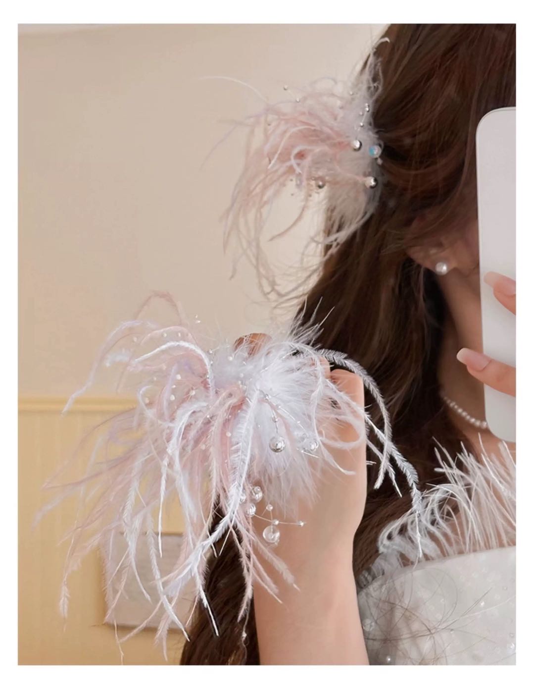 CuteHart Feather Hair Clip with Pearls - Elegant and Chic Pearl Hair Clip for a Sophisticated Look 1pc 烟花易冷气质羽毛珠珠发夹展现优雅精致感