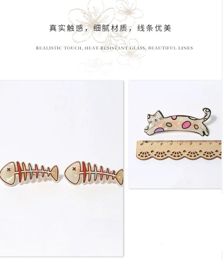 CuteHart Fish Hair Clip - Cute Hair Clip Kawaii Design with Little Fish and Cat for a Fun Look 2pcs 日韩趣味可爱醋酸小鱼小猫发夹增添俏皮感