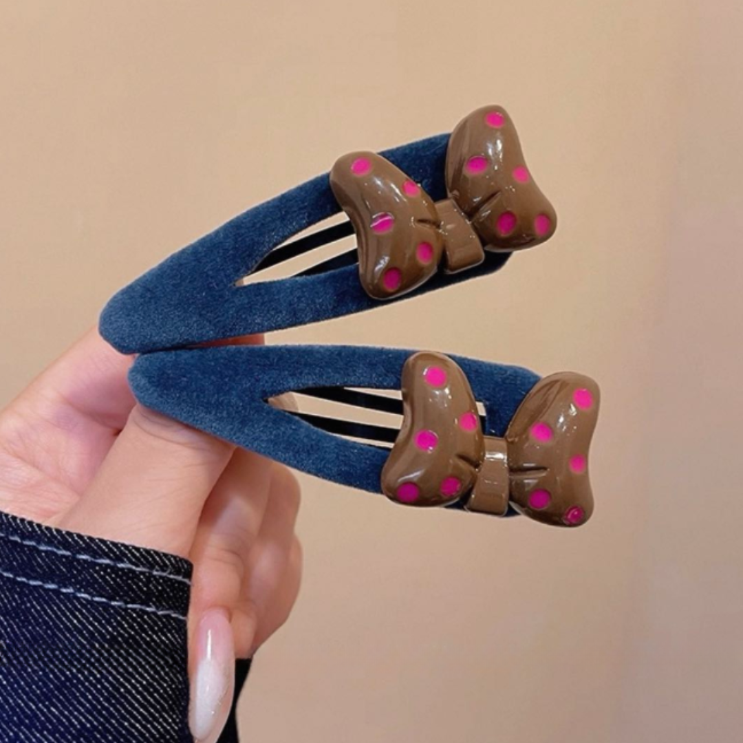 CuteHart Hair Clip Bow - Adorable Bangs Hair Clip with Polka Dot Bow for a Lighthearted Look 2pcs 可爱波点蝴蝶结发夹增添俏皮浪漫气息