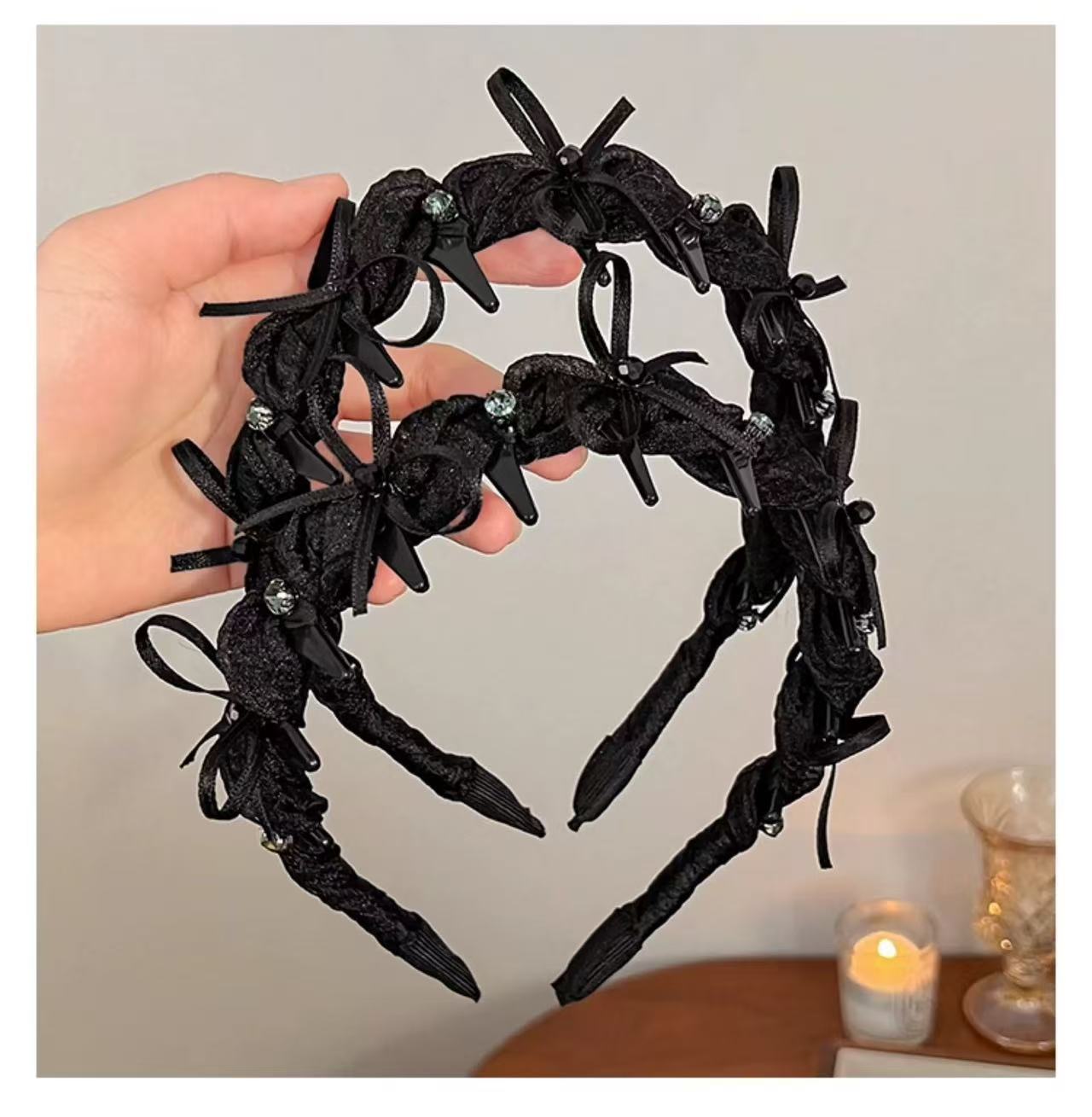 CuteHart Hair Headband - Elegant Rhinestone Headband with a Bow for a French Chic Look 1pc 法式气质水钻蝴蝶结带齿发箍展现优雅魅力