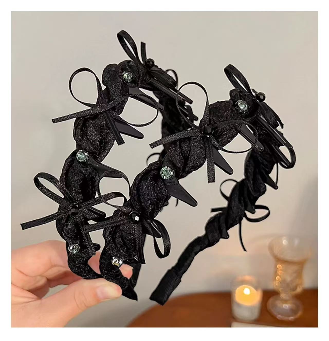 CuteHart Hair Headband - Elegant Rhinestone Headband with a Bow for a French Chic Look 1pc 法式气质水钻蝴蝶结带齿发箍展现优雅魅力