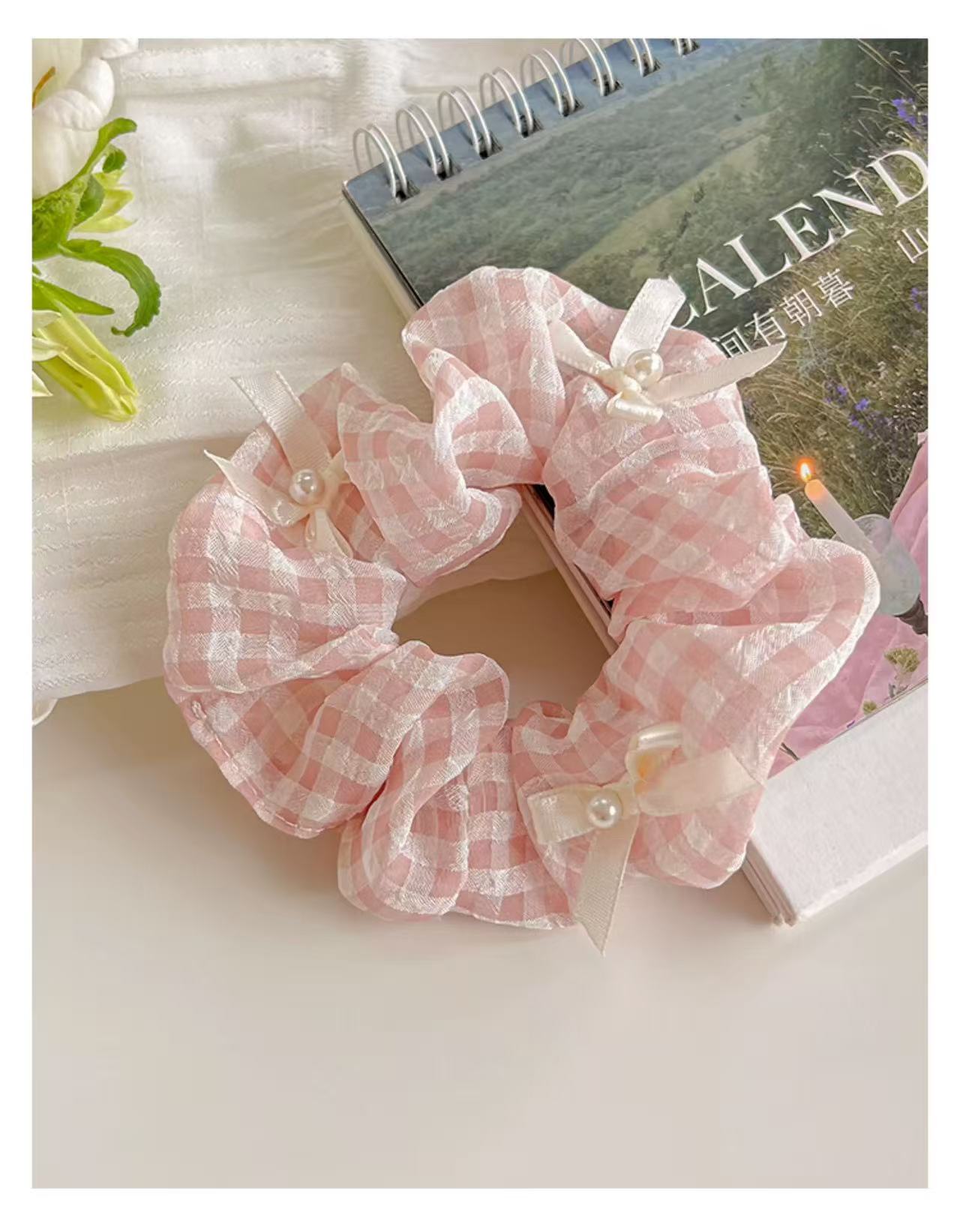 CuteHart Pearl Bow Hair Ties - Elegant Ribbon Bow Scrunchie with Pearl Accents 2pcs 珍珠点缀的优雅缎带蝴蝶结发圈
