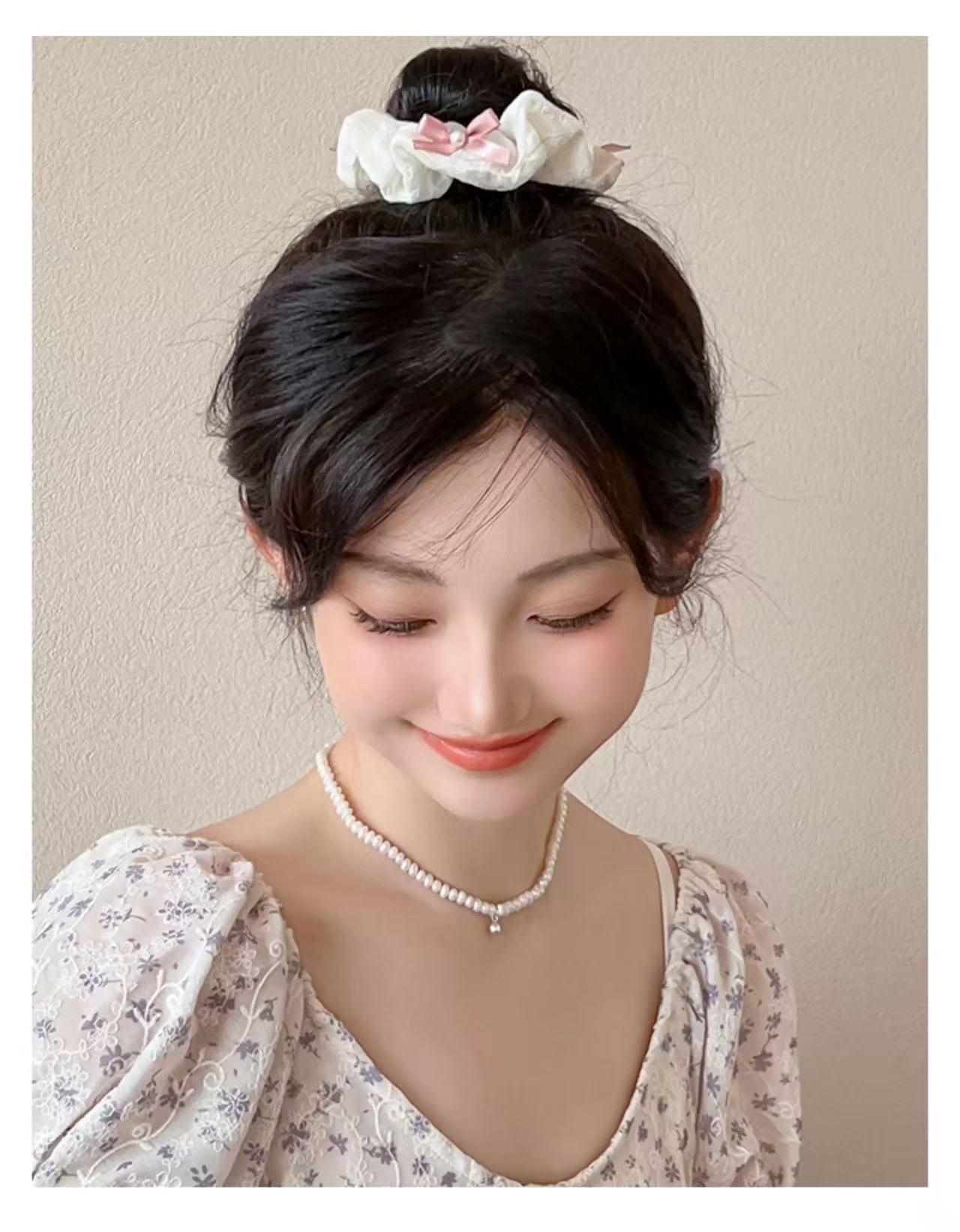 CuteHart Pearl Bow Hair Ties - Elegant Ribbon Bow Scrunchie with Pearl Accents 2pcs 珍珠点缀的优雅缎带蝴蝶结发圈