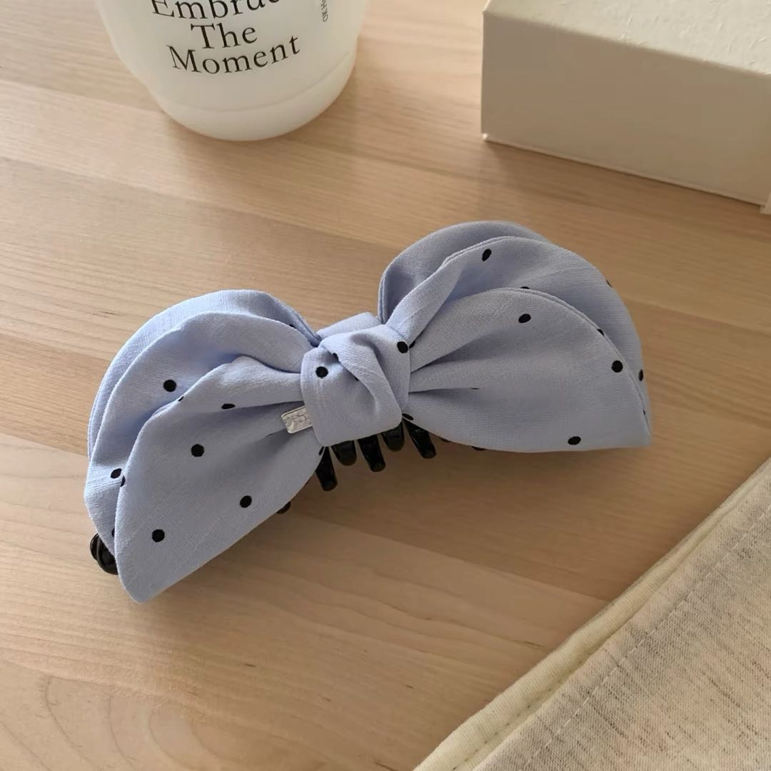 CuteHart Banana Clip - Delightful Butterfly Hair Clip with Polka Dot and Plaid Pattern for a Bright and Charming Style 1pc 韩系波点格纹蝴蝶结香蕉夹展现清新可人气质