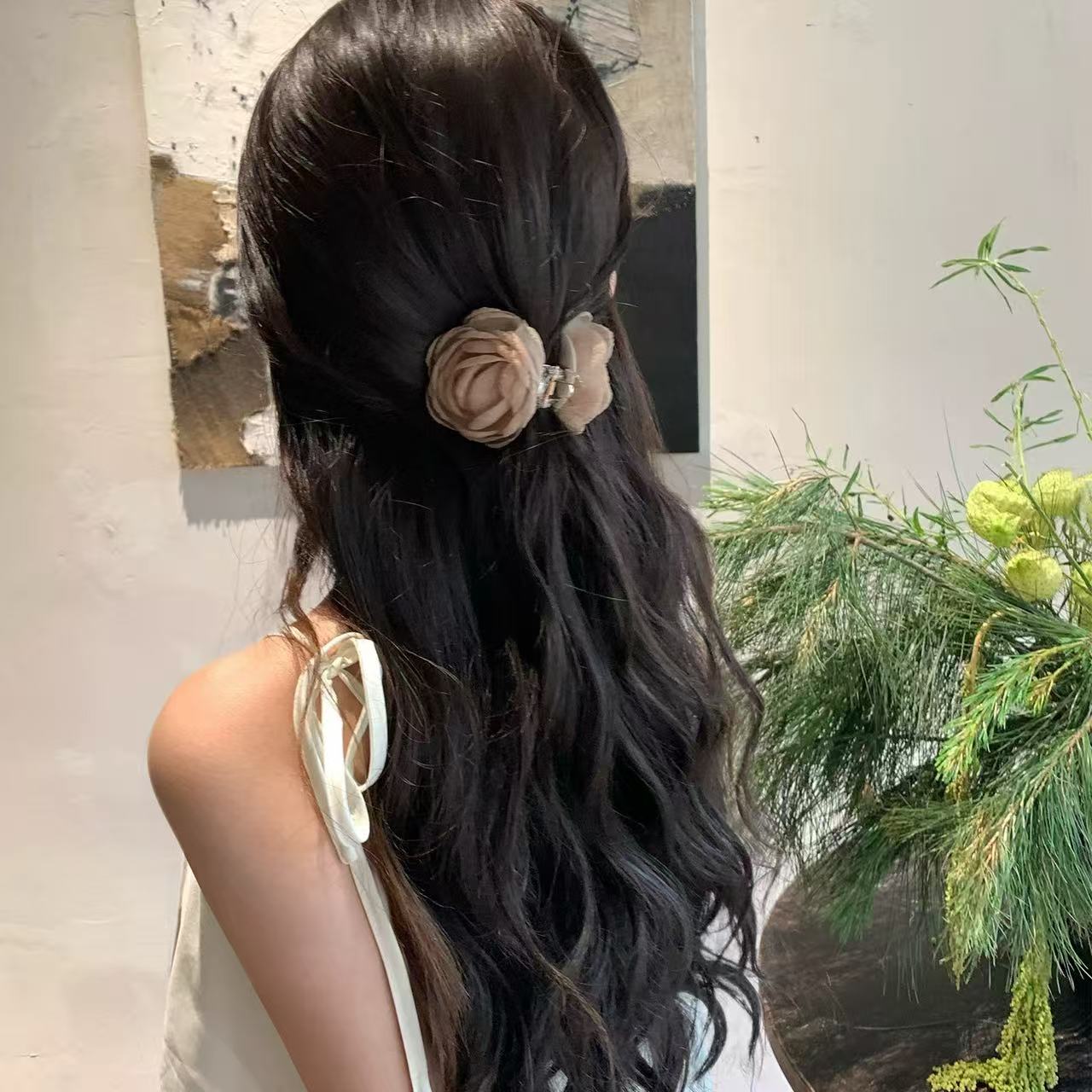 CuteHart Flower Claw Clip - Delicate Fancy Claw Clip with Camellia Flower Design for an Elegant Look 2pcs 新中式山茶花抓夹呈现温婉古典气质