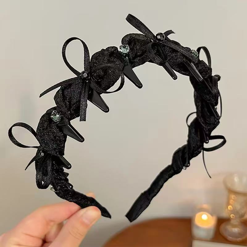 CuteHart Hair Headband - Elegant Rhinestone Headband with a Bow for a French Chic Look 1pc 法式气质水钻蝴蝶结带齿发箍展现优雅魅力