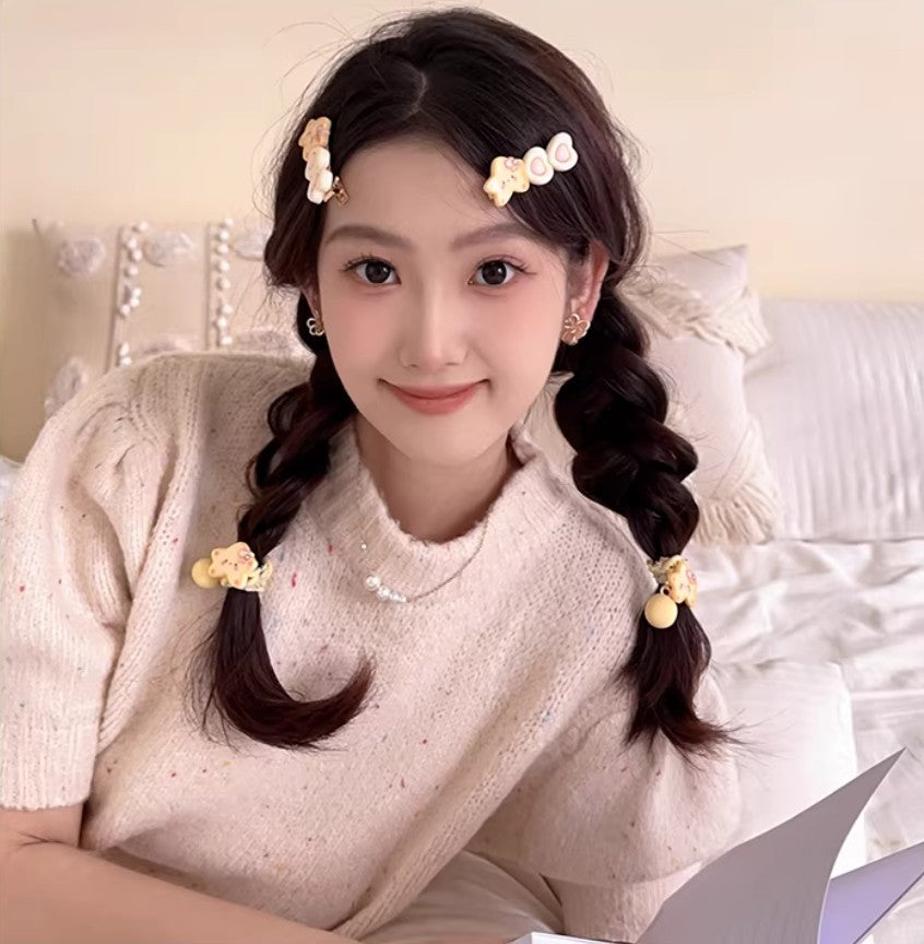 Cutehart Sweet Cute Star Hair Clips & Hair Tie Set - Yellow Star-Shaped Decorated Hair Clip and Hair Tie 4pcs 甜美可爱的黄色星形装饰发夹发圈套组