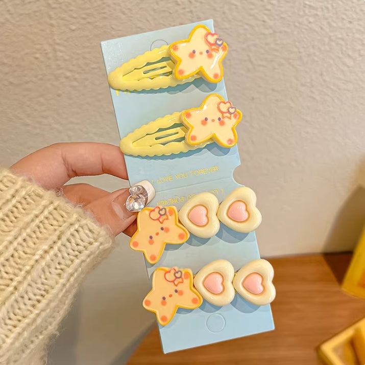 Cutehart Sweet Cute Star Hair Clips & Hair Tie Set - Yellow Star-Shaped Decorated Hair Clip and Hair Tie 4pcs 甜美可爱的黄色星形装饰发夹发圈套组