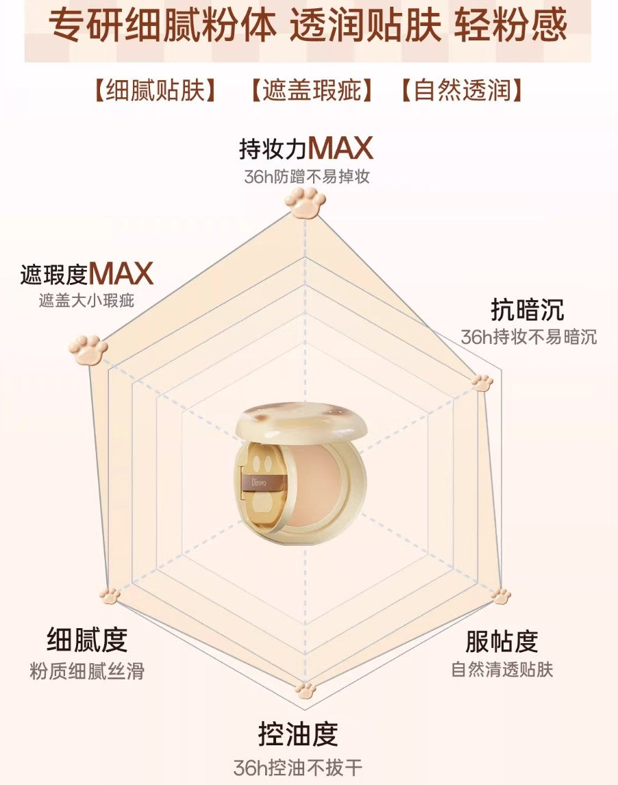 Dirovo × Mochi Roll Limited Edition Cute Pet Series Crystal Concealing & Long-Wear Cushion Foundation 12g+12g 蒂洛薇×麻薯小卷限定萌宠系列水晶遮瑕持妆气垫霜