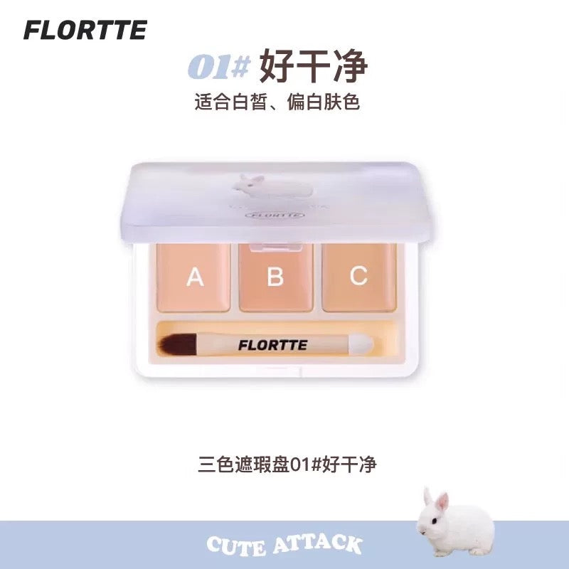 Flortte They Are Cute Tri-color Concealer Palette 3.9g 花洛莉亚可爱颂系列三色遮瑕膏