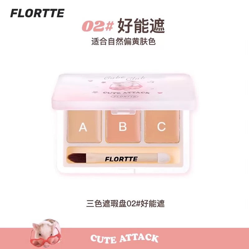 Flortte They Are Cute Tri-color Concealer Palette 3.9g 花洛莉亚可爱颂系列三色遮瑕膏