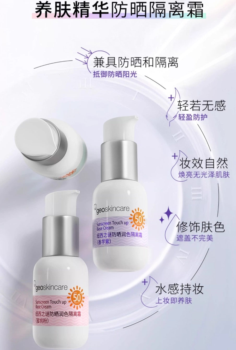 Tiktok/Douyin Hot Geoskincare Sunscreen Touch Up Base Cream 45g【Tiktok抖音爆款】纽西之谜防晒润色隔离霜
