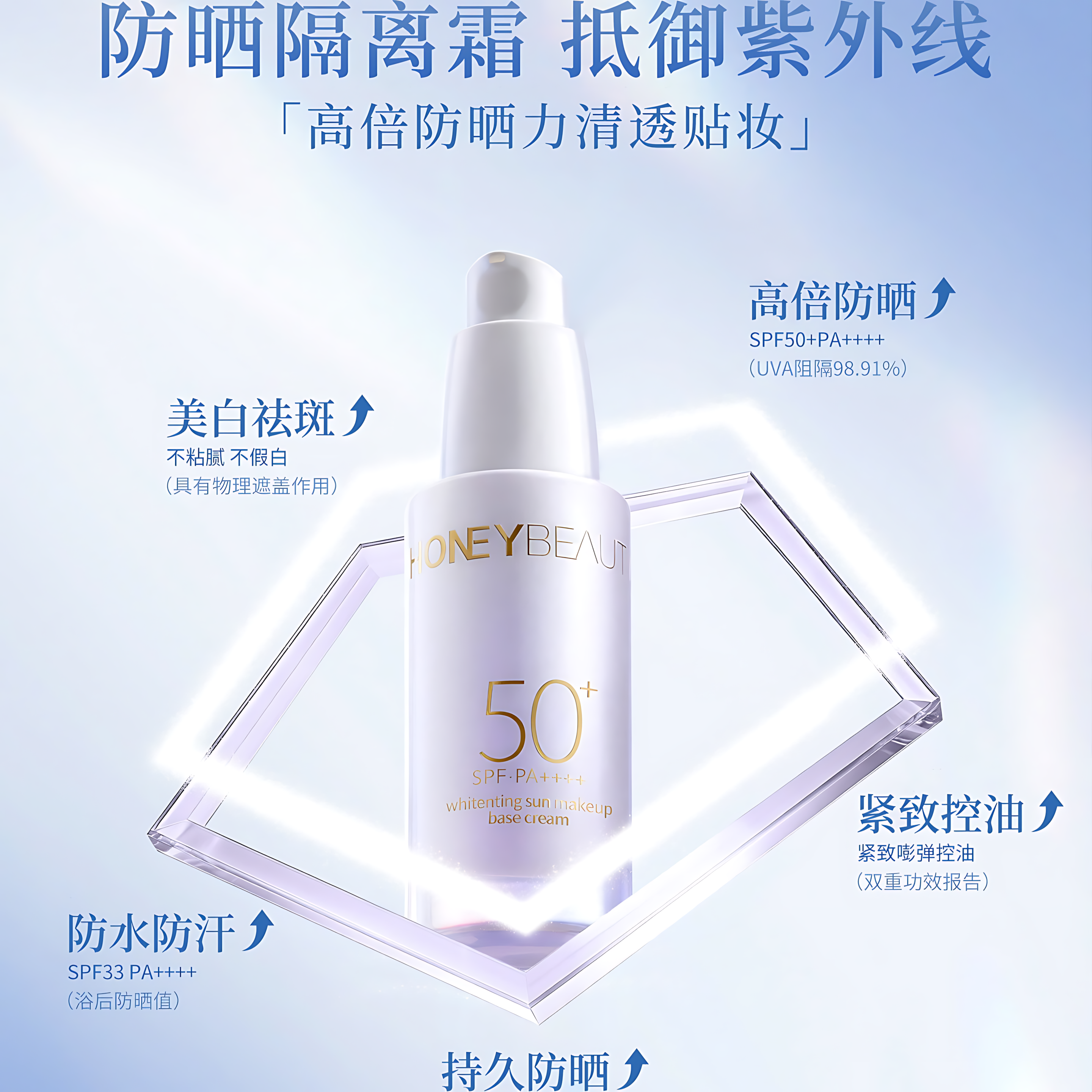HONEY BEAUTY Whitenting Sun Makeup Base Cream SPF50+PA++++ 30g 透蜜润色美白防晒隔离霜