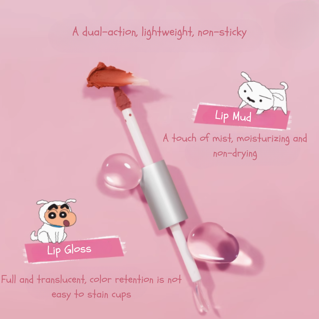 JILL LEEN X Crayon Shinchan Dual-Ended Lip Gloss 1.6g+1.6g 玖丽X蜡笔小新联名款双头唇釉