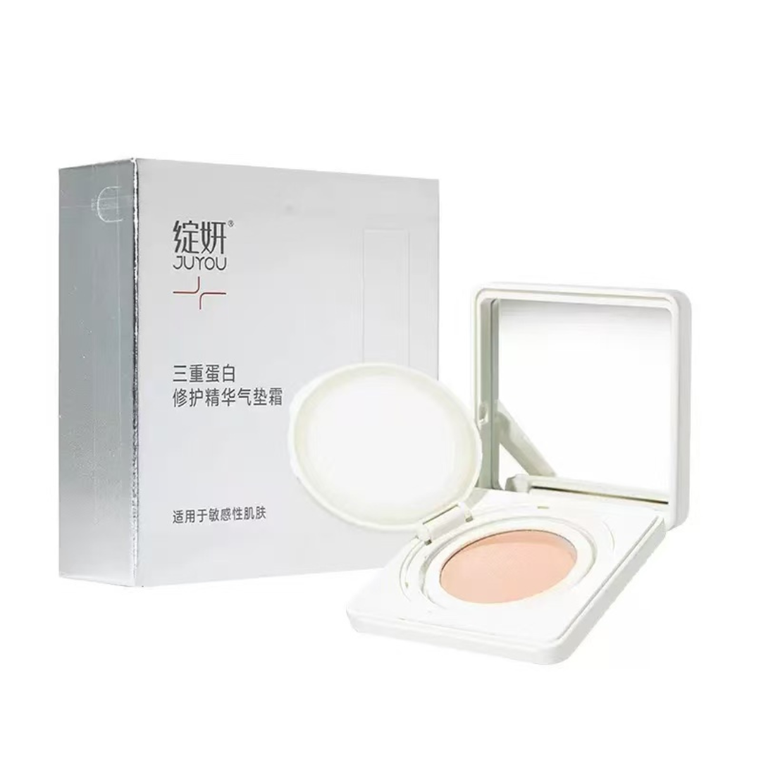Juyou Triple Protein Repair Essence Cushion Cream N01 Brightening White 12g 绽妍三重蛋白修护精华气垫霜N01透亮白