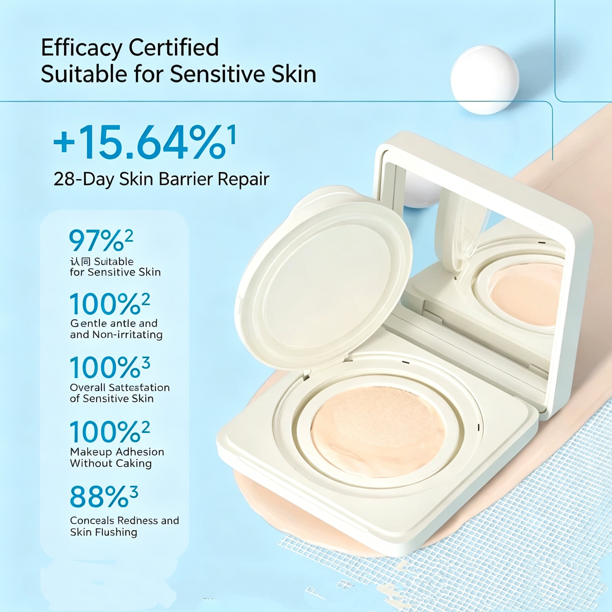 Juyou Triple Protein Repair Essence Cushion Cream N01 Brightening White 12g 绽妍三重蛋白修护精华气垫霜N01透亮白