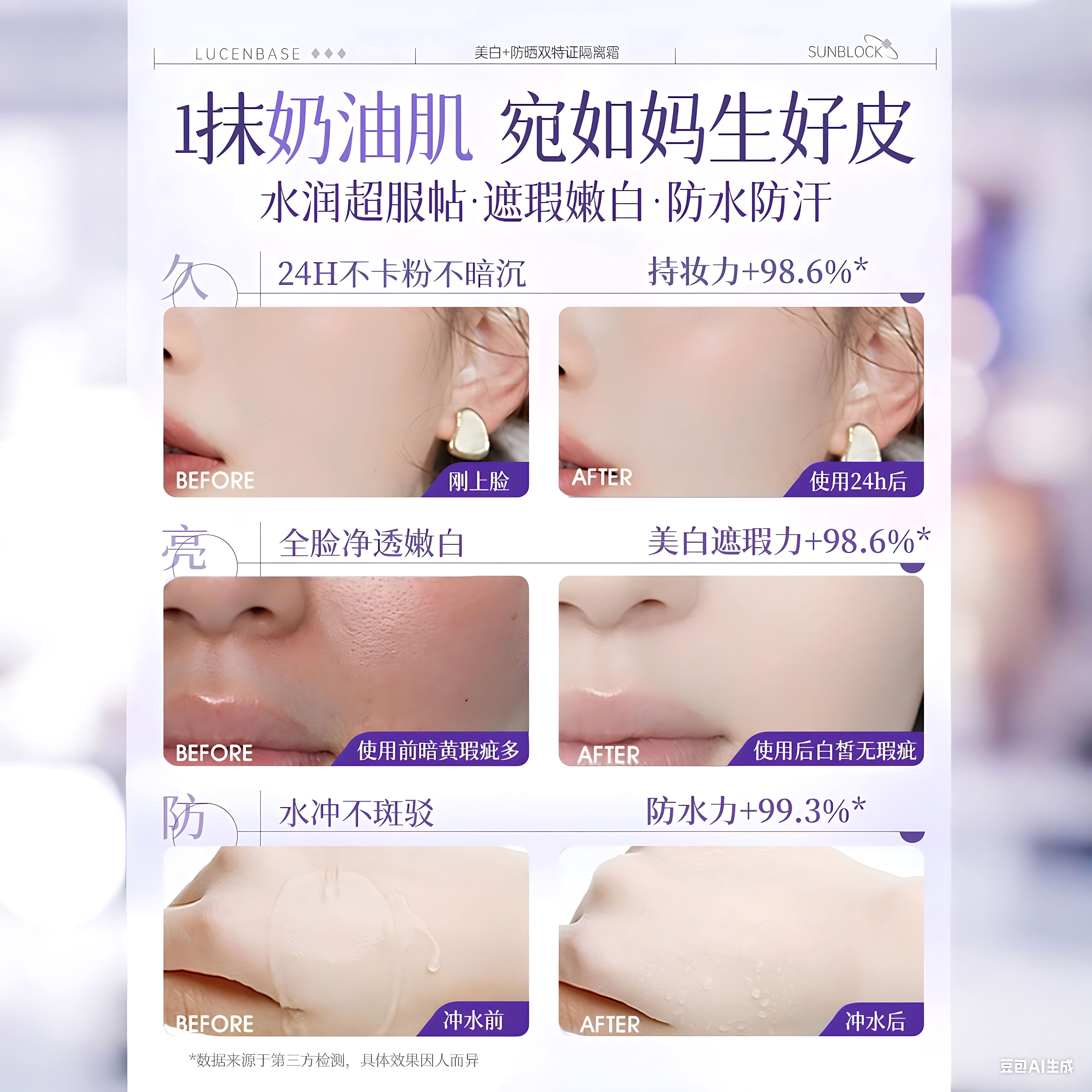 LUCENBASE Whitening Correcting Sunscreen SPF50+PA+++ 50g 透真美白防晒隔离霜