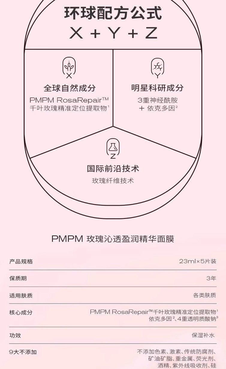 Tiktok/Douyin Hot PMPM Rose Refreshing Moisturing Essence Mask 23ml*5pcs/Box【Tiktok抖音爆款】偏偏玫瑰沁透盈润精华面膜