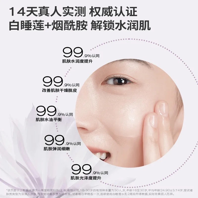 PMPM Nymphaea Alba Nicotinamide Hydration Radiant Essence & Lotion 100ml+100g 偏偏白睡莲烟酰胺保湿焕采精华水乳