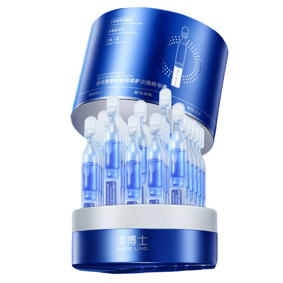 PROF.LING Sodium Hyaluronate Repair Single Use Essence 2.0 1.5ml*30pcs/box 凌博士透明质酸钠蓝铜修护次抛精华液2.0