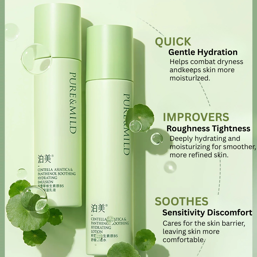 PURE&MILD Centella Asiatica & Panthenol Soothing Hydrating Lotion Toner set 100g/120ml 泊美积雪草维生素原B5舒缓保湿水乳套装