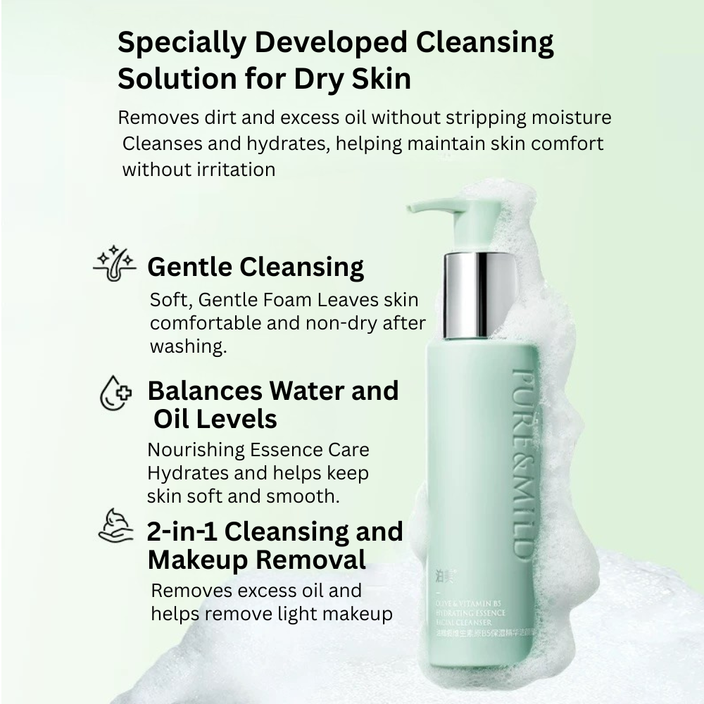 PURE&MILD Olive Vitamin B5 Hydrating Essence Facial Cleanser 120ml 泊美油橄榄维生素原B5保湿精华洁颜蜜
