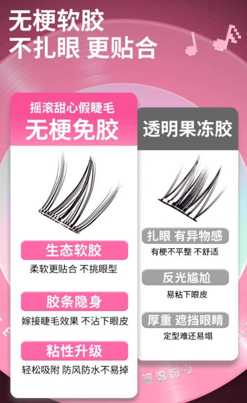 Tiktok/Douyin Hot ROCK SWEET Stemless Glue-Free False Eyelashes 1 Box【Tiktok抖音爆款】摇滚甜心无梗免胶假睫毛