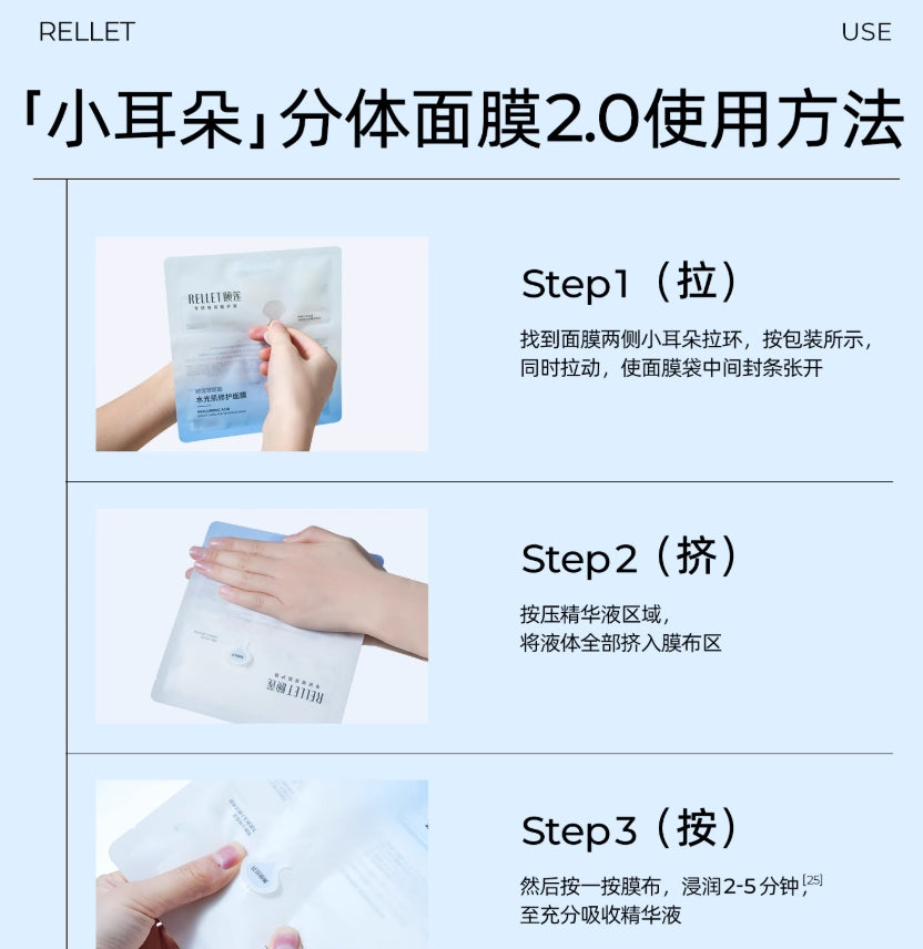 Rellet Hyaluronic Acid Hydrating Skin Repair Mask 28g*10pcs 颐莲玻尿酸水光肌修护面膜